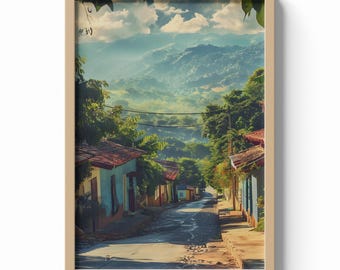 Nicaragua Village Print, Mountain Landscape Wall Art, Central America Poster, Rustic Travel Decor, Nature Artwork, Gift for Wanderers