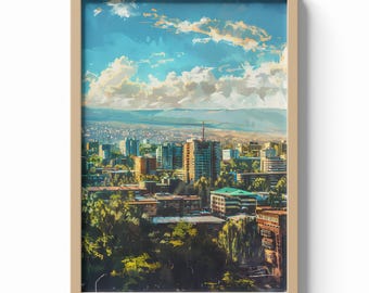Addis Ababa Print, Ethiopian Cityscape Wall Art, Skyline Poster, African Travel Decor, Urban Landscape Illustration