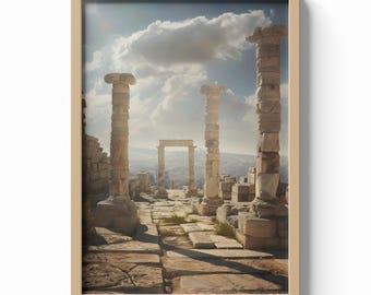 Amman Citadel Print, Temple of Hercules Wall Art, Jordan Ruins Poster, Middle Eastern Travel Decor, Ancient Architecture Illustration