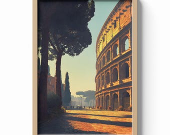Rome Italy Print, Colosseum Wall Art, Ancient Architecture Poster, Historic Landmark Decor, European Travel Illustration
