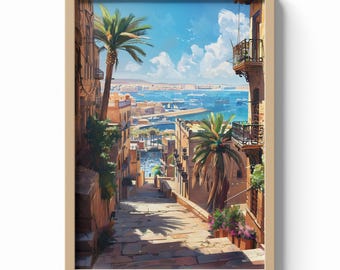Alexandria Egypt Print, Harbor View Wall Art, Mediterranean City Poster, Coastal Travel Decor, Historic Architecture Illustration