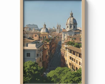 Rome Italy Print, Historic Cityscape Wall Art, Italian Architecture Poster, European Travel Decor, Classic Rome Illustration