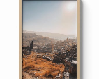 Amman Citadel Print, Jordan Landscape Wall Art, Ancient City Poster, Middle Eastern Travel Decor, Historic Architecture Illustration