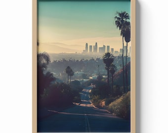 Los Angeles Skyline Print, California Wall Art, Urban Road View Poster, Cityscape Decor, Travel Photography Style, Gift for Him or Her