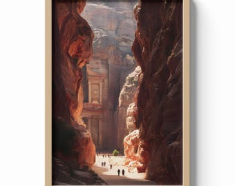 Petra Jordan Print, Ancient Treasury Wall Art, Desert Canyon Photography Poster, Middle Eastern Architecture Decor, Historic Landmark Art