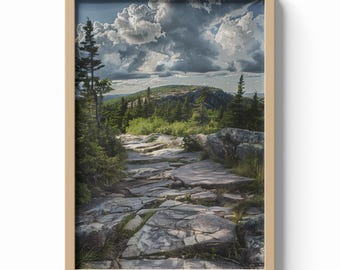 Acadia National Park Print, Cadillac Mountain Wall Art, Maine Landscape Poster, Nature Travel Decor, Scenic Wilderness Illustration