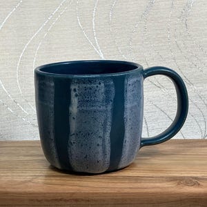 Teal blue striped stoneware mug 12-oz capacity