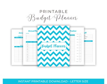 Aqua Budget Planner: Monthly, Weekly Budget, Savings, Debt and Net Worth Tracker (Printable PDF)