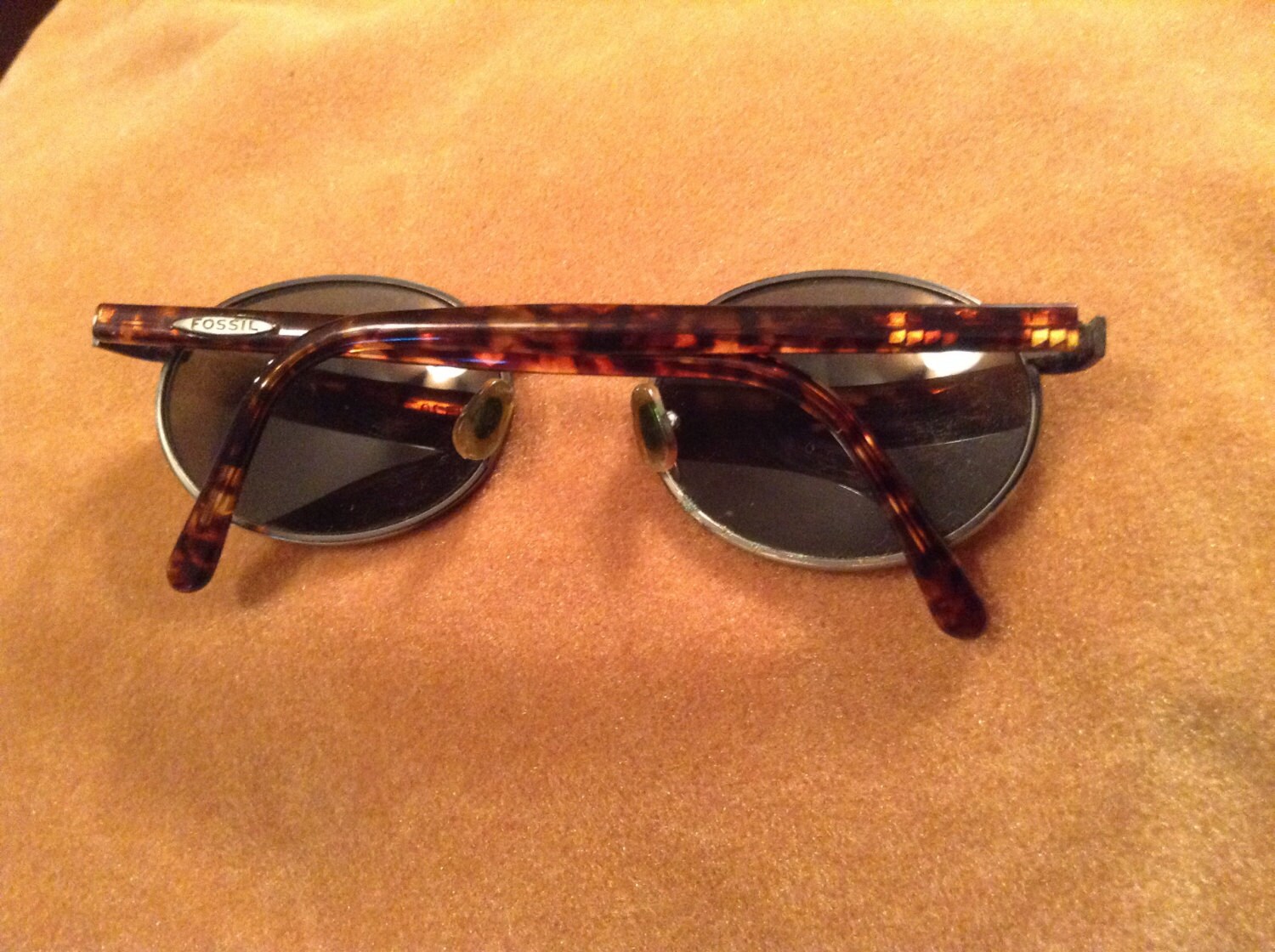 Fossil Eyewear ‘Hawk’ unisex Sunglasses with oval metal frame Dark glass Lenses Vintage Fossil Eyewear Hawk Metal Oval Sunglasses Frames  main image 2