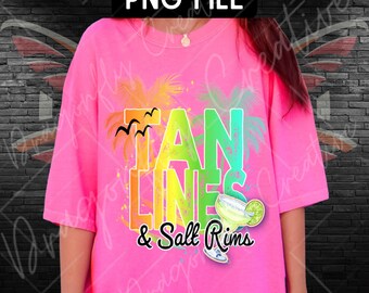 Retro Neon Summer PNG: Tan Lines & Salt Rims Vacation Shirt Graphic (Digital Download)