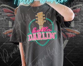 Hello Darlin' Shirt, Vintage Country Music Tee, Retro Western Graphic Tee, Cowgirl Concert Shirt, Southern Country T-Shirt