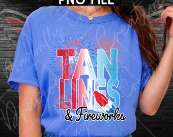 Tan Lines & Fireworks Summer PNG Retro Neon Sublimation Designs Beach Lake Pool 4th of July Vacation Shirt Graphics PNG Bundle for Shirts