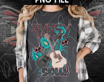 Gypsy Soul PNG Country Rock Graphic Tee Designs Retro Western Rock n Roll PNG Files Vintage Boho Western Sublimation