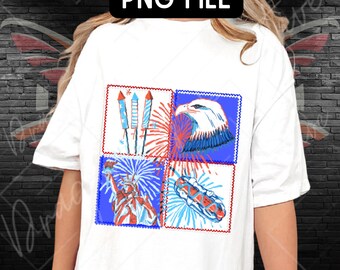 American Stamps PNG, Patriotic Sublimation File, Independence Day Design (Digital Download)