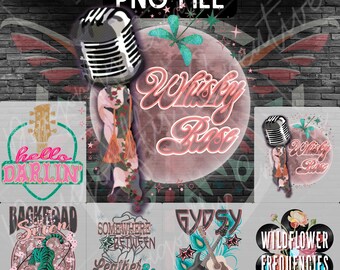 Whisky Rose PNG Bundle: Country Rock Western Sublimation Designs (Digital Download)