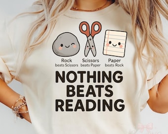 Nada supera la lectura PNG, linda imagen prediseñada de piedra, papel o tijera, diseño de sublimación de lectura divertido para profesores y amantes de los libros.