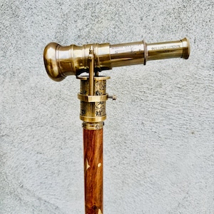 Victorian Brass Telescope Walking Stick Cane with Compass – Spyglass Cane by Dollond London, 1920s Vintage Style Gift