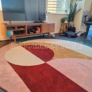 Alfombra redonda de lana tejida a mano Bascome para sala de estar, dormitorio, salón, habitación de invitados, oficina, etc.