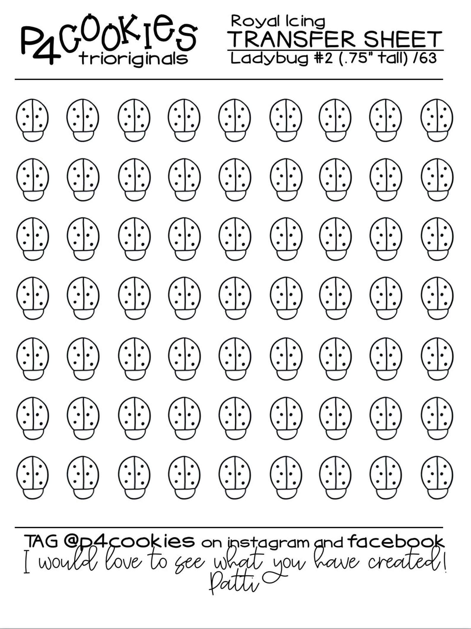 Ladybug Royal Icing Templates Royal Icing Transfers.5 .75 Etsy