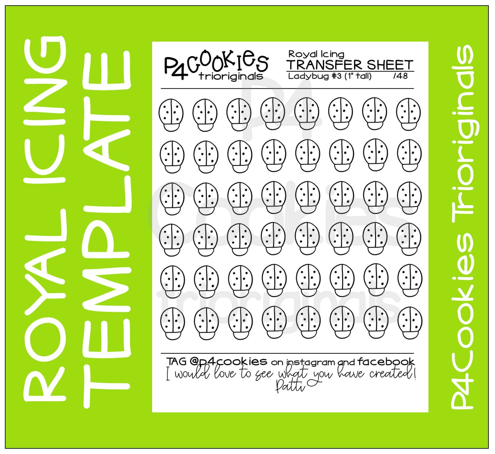 Ladybug Royal Icing Templates Royal Icing Transfers.5 .75 Etsy
