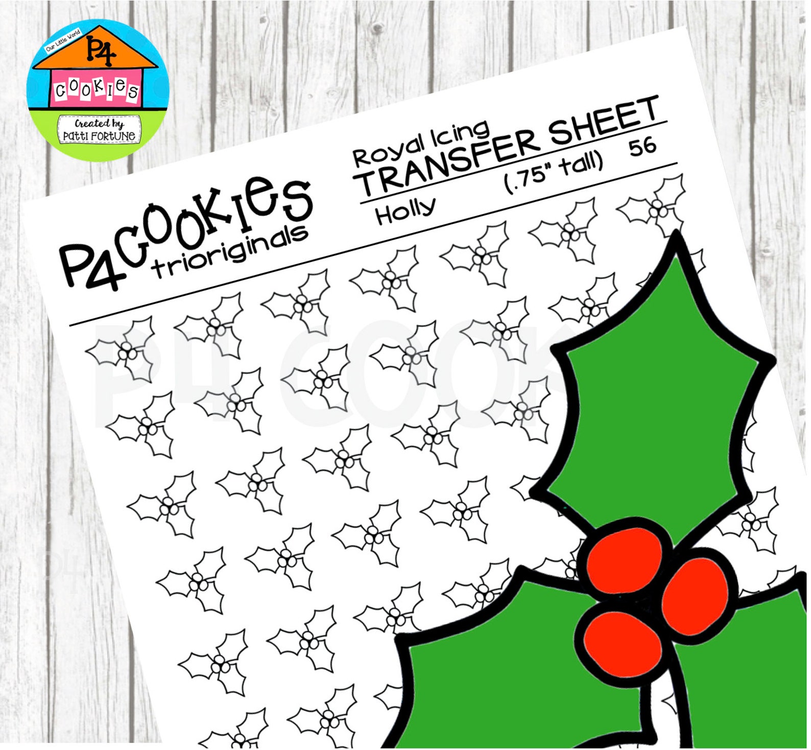 Holly Royal Icing Transfer Sheet INSTANT DOWNLOAD Etsy
