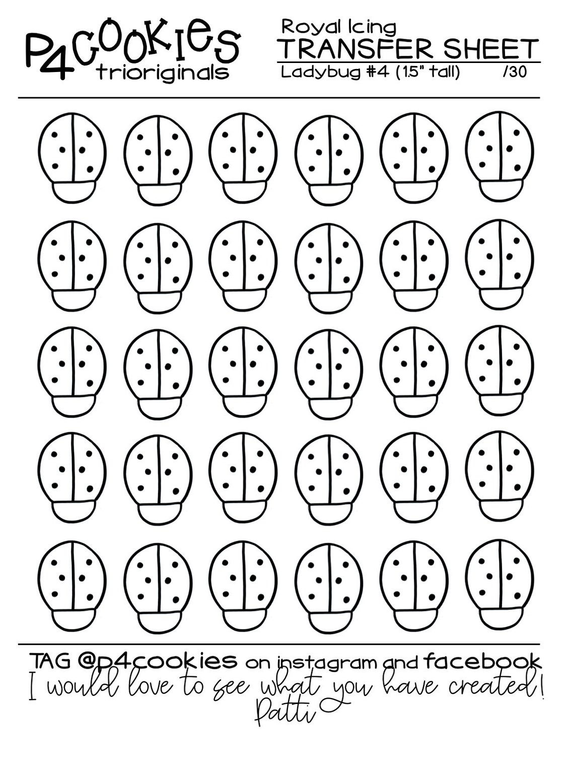 Ladybug Royal Icing Templates Royal Icing Transfers.5 .75 Etsy