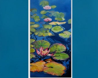 Oil Painting, TRANQUIL-LILIES, Original Oil Painting, flowers, lily pads, lily pond, water, painting, signed by the artist, ArtbyDanaC