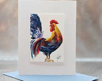 Original Watercolor Painting and 3D Card "Strutting Rooster" ACEO (Original Painting) a Gift for a friend, family member, or collect them.