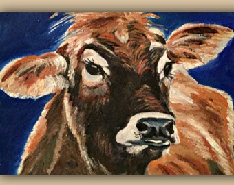 Oil Painting - "Moo" - Original Oil Painting, cow, farm, signed by the artist