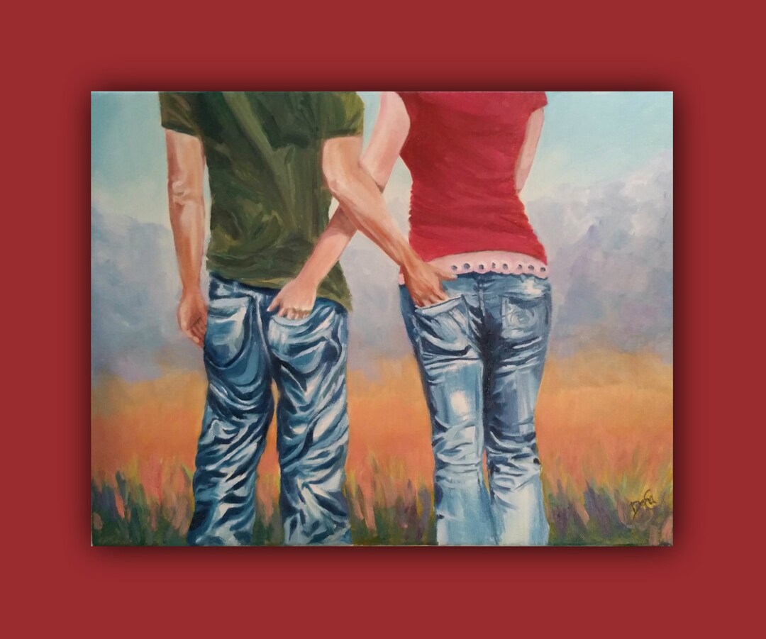 Oil Painting, HANKY PANKY Originaloil Painting Couple Landscape Love