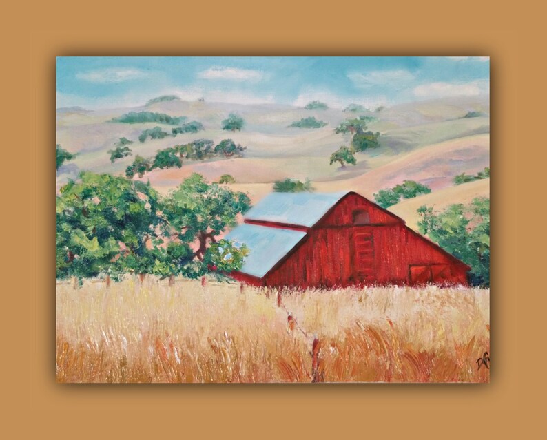 Oil Painting, RED BARN Original Oil Painting, ETSY, Farm, Barn, Red