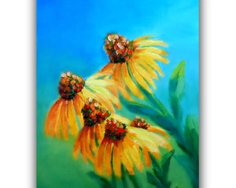 Oil Painting  "SUNNY CONEFLOWERS"  Original Oil Painting #EtsyGifts, #EtsySuccess, flowers, yellow coneflowers, bright flowers