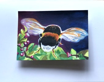 Original Watercolor Card & ACEO Painting - Two in One, a card and a gift of an Original Painting "BEE THERE" signed by the artist DanaC