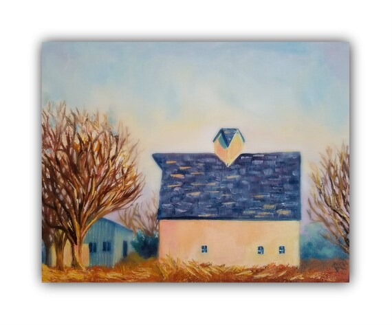 Oil Painting Sunset Farm Original Oil Painting Not A Print Etsy