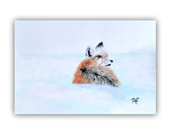 Watercolor Painting, FROSTY FOX, an Original painting not a print, snow, winter, signed by the artist, animal, ARTbyDanaC