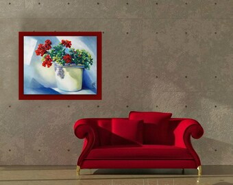 Oil Painting, LITTLE GERANIUM, Original Oil Painting, impasto painting, flowers, light, painting, flower pot, garden, signed by the artist