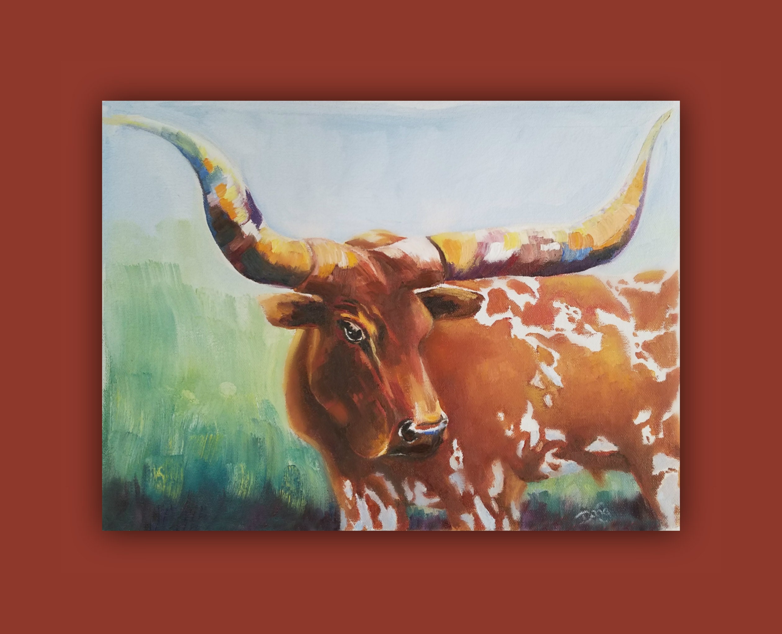 Oil Painting, LONGHORN STEER 5, Original Oil Painting Not a Print, Cow