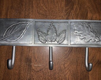 Vintage 1999 Seagull Pewter Leaf Wall Hooks - Made in Canada - 3-Hook Nature-Inspired Key & Coat Rack - Etain Zinn HO44