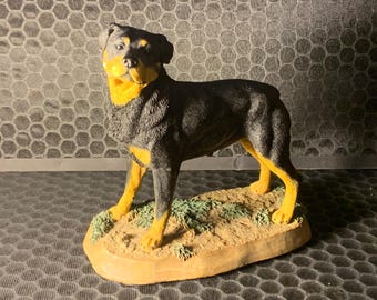 Vintage 2001 The Living Stone Rottweiler Dog Statue Figurine - Realistic Resin Sculpture