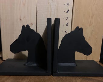 Heavy Duty Welded Steel Horse Head Bookends - Pair of 26 LB Metal Book Ends