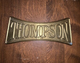 Vintage Solid Cast Brass "THOMPSON" Nameplate – Heavy Industrial Architectural Hardware