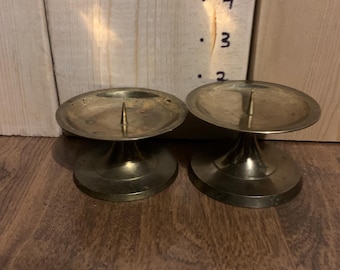 Vintage Solid Brass Pillar Candle Holders – Set of 2 – Made in India
