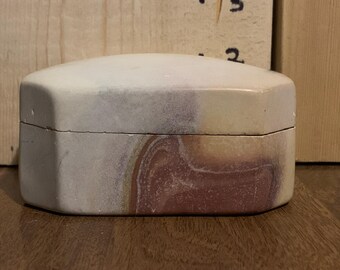 Vintage Handcrafted Natural Banded Jasper Trinket Box | Unique Earthy Keepsake Box with Lid