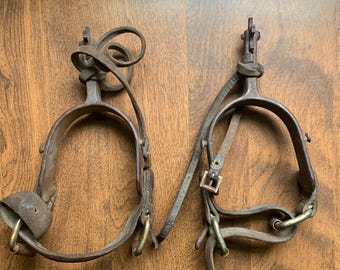 Bob Blackwood "BB" Stamped Western Spurs Vintage Rustic Iron and Leather