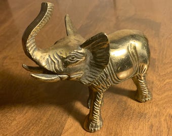 Vintage Brass "Secret Keeper" Elephant - Lucky Trunk Up Figurine with Hidden Mouth Slot for Wishes, Notes, and Manifestations – Mid Century