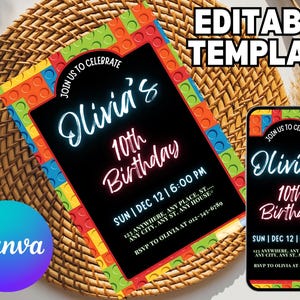 Editable Building Blocks Birthday Invitation | Construction Theme Party Invite | Blocks Birthday Invitation Template