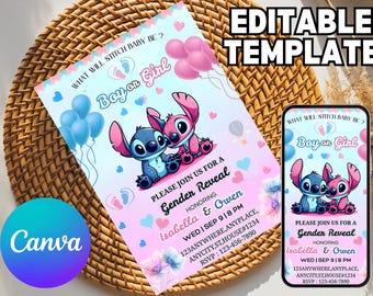 Gepersonaliseerde Stitch babyshower uitnodiging, Stitch babyshower uitnodiging, Stitch babyshower thema, babyshower uitnodiging babyshower