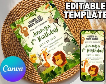 Safari Birthday Invitation, Jungle Birthday Invitation, Safari Invitation, Jungle Invitation, Kids Birthday, Instant Download, Templet
