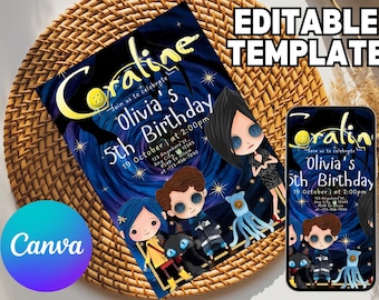 Editable Coraline Invitation | Printable Wybie Birthday Kids invite | Coraline Birthday Party | Digital Coraline Invite | Instant Download