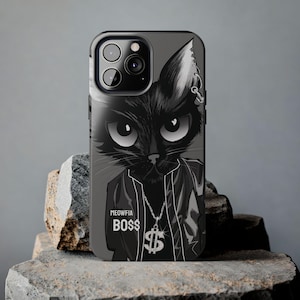 Meowfia Boss Cat iPhone Case , Cool Black Cat Art, iPhone 11-16 Cover, Trendy Gift for Cat Lovers, Cute Funny Phone Accessory